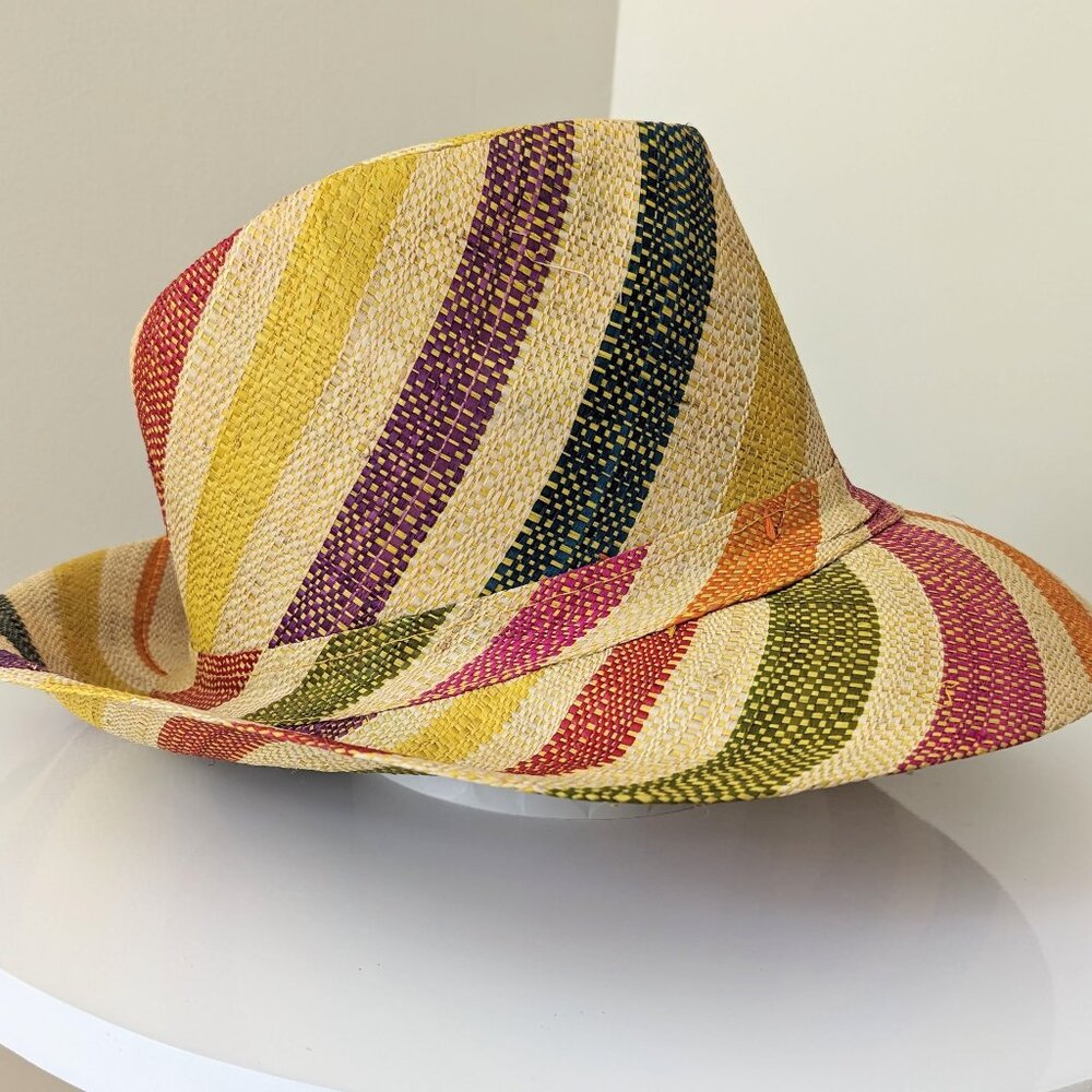 Lightweight raffia fedora hat made in Madagascar, Multicolor